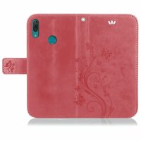 Huawei Handy Tasche Handyhülle Schutz Hülle Blumen Flip Cover Buch Case Etui Huawei Y7 2019 Rosa