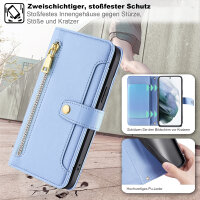 Handykette Samsung Hülle mit Band Handyhülle Kartenfächer PU Leder Umhängetasche Galaxy S21+ Hellblau