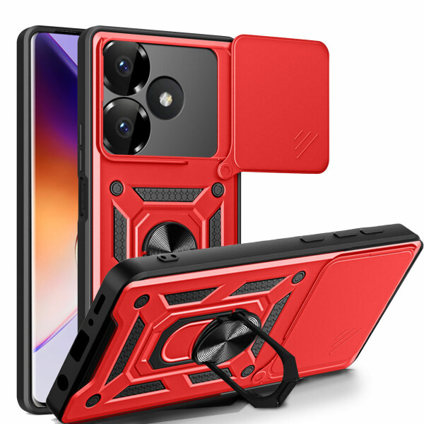 Outdoor Panzer Hülle Xiaomi Redmi 13 /Poco M6 Handyhülle Kameraschutz Ringhalter Rot