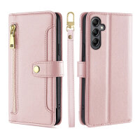 Handykette Samsung Hülle mit Band Handyhülle Kartenfächer PU Leder Umhängetasche Galaxy A54 Rosa