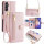 Handykette Samsung Hülle mit Band Handyhülle Kartenfächer PU Leder Umhängetasche Galaxy A54 Rosa
