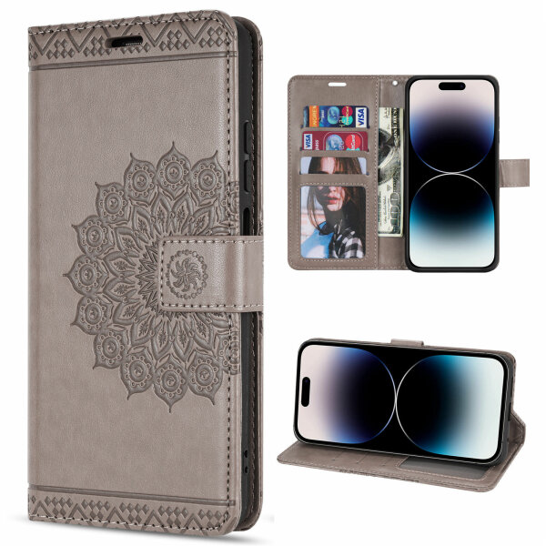Handyhülle für Apple iPhone 14 Pro Max – Mandala Case Grau