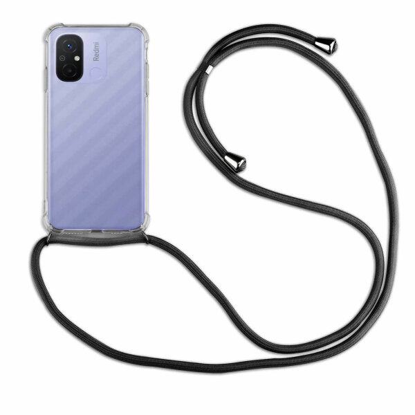 Handykette für Xiaomi Redmi 12C Handyhülle mit Band Hülle mit Kordel Handytasche Schwarz
