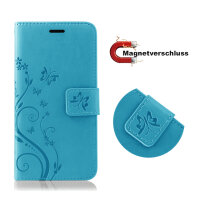 Huawei Hülle Handy Tasche Handyhülle Wallet Case Schutzhülle Blumen Mappe Etui  Huawei P-Smart 2021 Blau