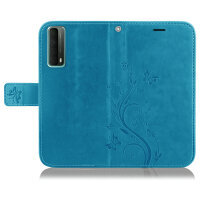 Huawei Hülle Handy Tasche Handyhülle Wallet Case Schutzhülle Blumen Mappe Etui  Huawei P-Smart 2021 Blau