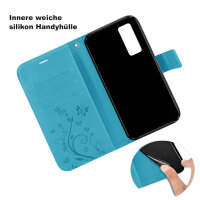 Huawei Hülle Handy Tasche Handyhülle Wallet Case Schutzhülle Blumen Mappe Etui  Huawei P-Smart 2021 Blau