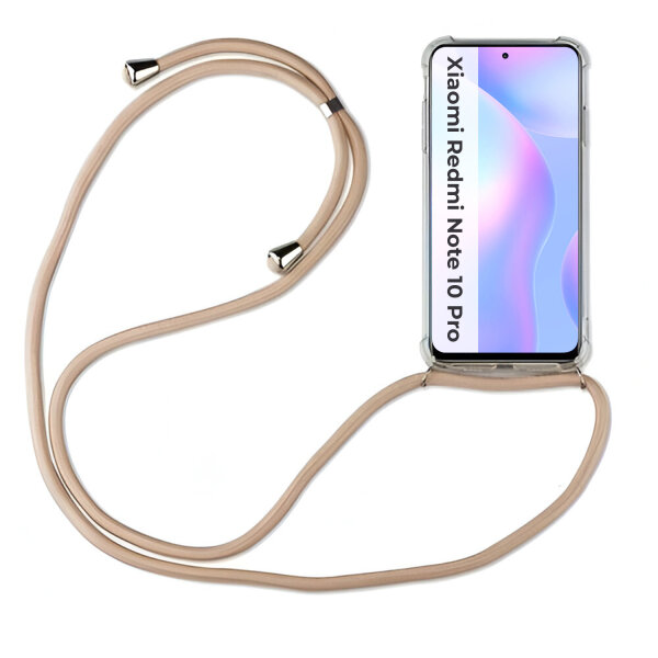 Xiaomi Hülle mit Band Schutzhülle Handykette Silikon Handy Tasche mit Schnur Neu Xiaomi Redmi Note 10 Pro Beige / Braun