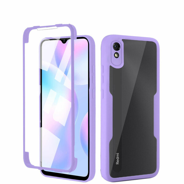 360°Grad Hülle Xiaomi Redmi 9A / 9AT Handyhülle mi Integriertem Displayschutz Lila