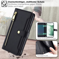 Handykette Samsung Hülle mit Band Handyhülle Kartenfächer PU Leder Umhängetasche Galaxy S22+ Schwarz