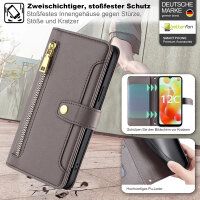 Handykette Xiaomi Hülle mit Band Handyhülle Kartenfächer PU Leder Umhängetasche Redmi 12C Grau