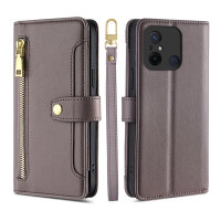 Handykette Xiaomi Hülle mit Band Handyhülle Kartenfächer PU Leder Umhängetasche Redmi 12C Grau