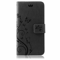 Huawei Handy Tasche Handyhülle Schutz Hülle Blumen Flip Cover Buch Case Etui Huawei P30 Lite Grau