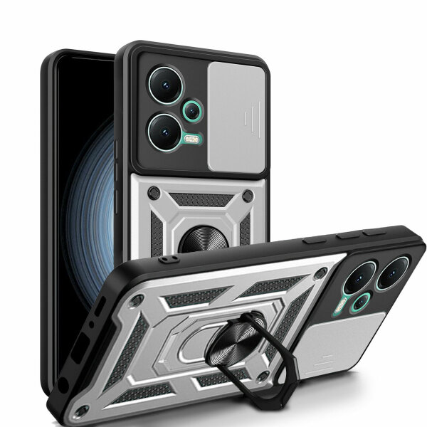 Outdoor Hülle Xiaomi Redmi Note 12 5G / Poco X5 5G Handyhülle mit Kameraschutz Silber