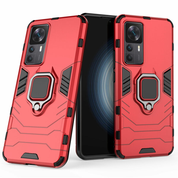 Xiaomi 12T, Hülle Schutzhülle Handyhülle Silikon Case 360° Drehbarer Ring Rot