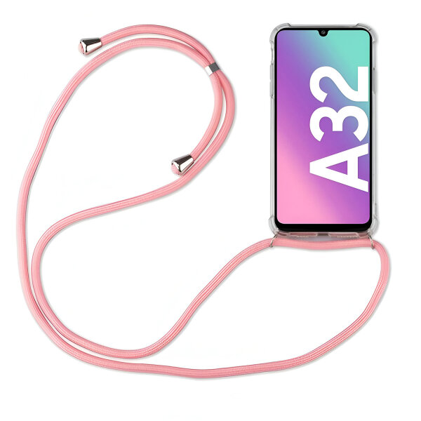 Handykette für Samsung Handyhülle mit Band Schutz Hülle Handy Tasche mit Schnur Samsung Galaxy A32 4G Rosa