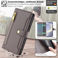 Handykette Samsung Hülle mit Band Handyhülle Kartenfächer PU Leder Umhängetasche Galaxy S24+ Grau