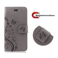 Huawei Handy Tasche Handyhülle Schutz Hülle Blumen Flip Cover Buch Case Etui Huawei P30 Pro Grau