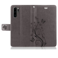 Huawei Handy Tasche Handyhülle Schutz Hülle Blumen Flip Cover Buch Case Etui Huawei P30 Pro Grau