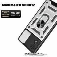 Outdoor Panzer Hülle Motorola Moto E13 Handyhülle mit Kameraschutz Ringhalter Silber