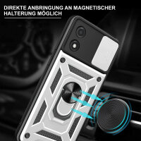 Outdoor Panzer Hülle Motorola Moto E13 Handyhülle mit Kameraschutz Ringhalter Silber