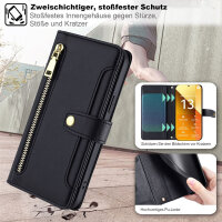 Handykette Xiaomi Hülle mit Band Handyhülle Kartenfächer PU Leder Umhängetasche Redmi Note 13 Pro 4G Schwarz
