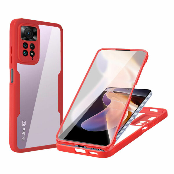360°Grad Hülle Xiaomi Redmi Note 11 Pro Handyhülle mi Integriertem Displayschutz Rot