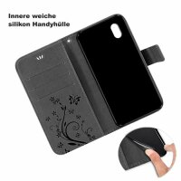 Huawei Handy Tasche Handyhülle Schutz Hülle Blumen Flip Cover Buch Case Etui Huawei Y5 2019 Schwarz