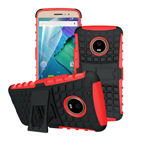Handy Tasche Lenovo Motorola Panzer Hülle Hybrid Case Cover Schutzhülle Bumper Lenovo Moto G5 Plus Rot
