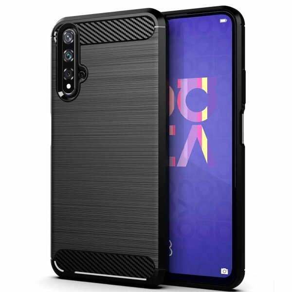 Huawei Nova 5T Carbon Hülle Schutzhülle TPU Bumper Outdoor Cover Handy Tasche