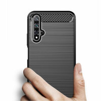 Huawei Nova 5T Carbon Hülle Schutzhülle TPU Bumper Outdoor Cover Handy Tasche