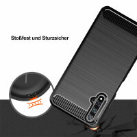Huawei Nova 5T Carbon Hülle Schutzhülle TPU Bumper Outdoor Cover Handy Tasche