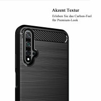 Huawei Nova 5T Carbon Hülle Schutzhülle TPU Bumper Outdoor Cover Handy Tasche