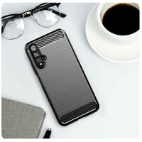 Huawei Nova 5T Carbon Hülle Schutzhülle TPU Bumper Outdoor Cover Handy Tasche