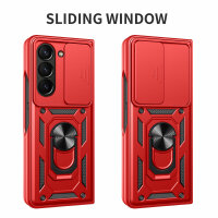 Outdoor Panzer Hülle für Samsung Galaxy Z Fold 5 mit Kameraschutz Ringhalter  Rot