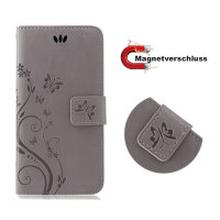 Huawei Handy Tasche Handyhülle Schutz Hülle Blumen Flip Cover Buch Case Etui Huawei P40 Pro Grau