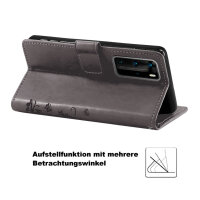 Huawei Handy Tasche Handyhülle Schutz Hülle Blumen Flip Cover Buch Case Etui Huawei P40 Pro Grau