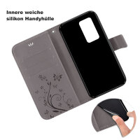 Huawei Handy Tasche Handyhülle Schutz Hülle Blumen Flip Cover Buch Case Etui Huawei P40 Pro Grau