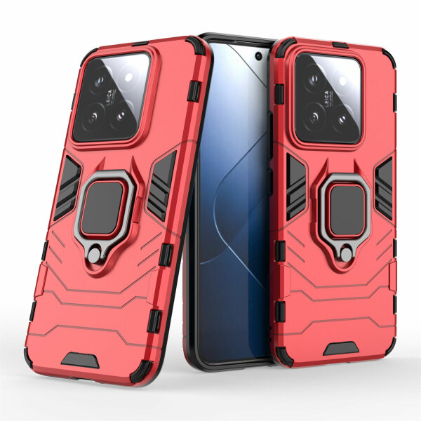 Hülle Xiaomi 14 Handyhülle Stoßfest 360° Drehbarer Ring Ständer TPU Back Cover Rot