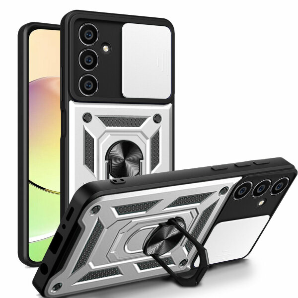 Outdoor Panzer Hülle für Samsung Galaxy A05s mit Kameraschutz Ringhalter Bumper  Silber