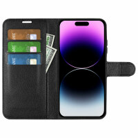 Handyhülle für Apple iPhone 15 Pro - Klapphülle PU-Leder Schwarz