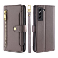 Handykette Samsung Hülle mit Band Handyhülle Kartenfächer PU Leder Umhängetasche Galaxy S21 Grau