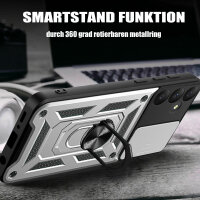 Outdoor Panzer Hülle für Samsung Galaxy A35 mit Kameraschutz Ringhalter Bumper  Silber