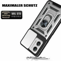 Outdoor Panzer Hülle Motorola Moto G13 / G23 / G53 mit Kameraschutz Ringhalter Silber