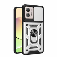 Outdoor Panzer Hülle Motorola Moto G13 / G23 / G53 mit Kameraschutz Ringhalter Silber