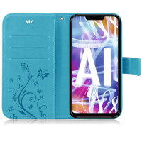 Huawei Handy Tasche Handyhülle Schutz Hülle Blumen Flip Cover Buch Case Etui Huawei Mate 20 Lite Blau