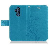 Huawei Handy Tasche Handyhülle Schutz Hülle Blumen Flip Cover Buch Case Etui Huawei Mate 20 Lite Blau