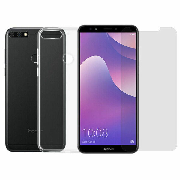 Huawei Y7 2018 TPU Silikon Hülle Handyhülle Schale Tasche Case +PANZERSCHUTZGLAS