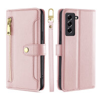 Handykette Samsung Hülle mit Band Handyhülle Kartenfächer PU Leder Umhängetasche Galaxy S21 FE Rosa