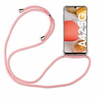 Handy Hülle mit Band Schutzhülle Handykette Seil Silikon Handy Tasche mit Schnur Samsung Galaxy A42 5G Rosa