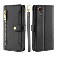 Handykette Samsung Hülle mit Band Handyhülle Kartenfächer PU Leder Umhängetasche Galaxy Xcover 7 Schwarz